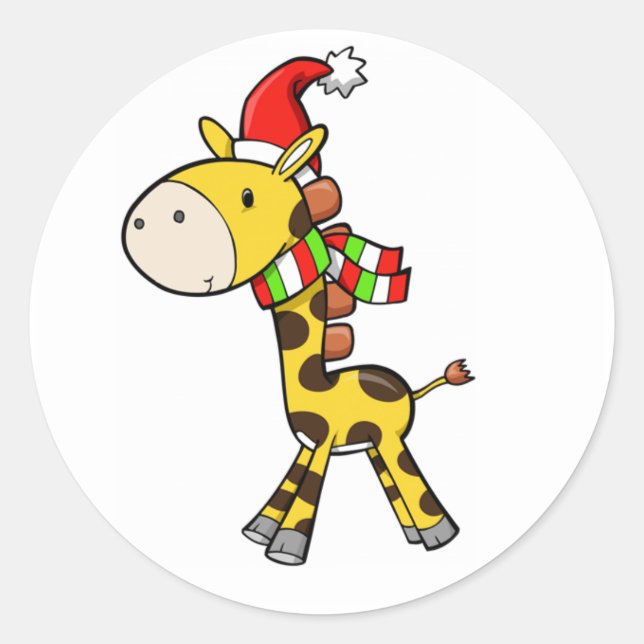 Adesivo Redondo Vinheta Giraffe de Natal (Frente)