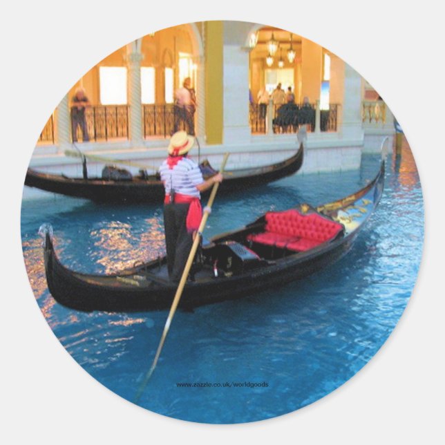 Adesivo Redondo vinheta Gondoliers de Veneza Las Vegas (Frente)