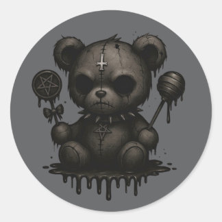 Adesivo Redondo Vinheta Gótica do Urso Teddy