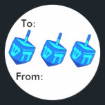 Adesivo Redondo Vinheta Grande do Pacote Dreidel<br><div class="desc">Um grande sonho azul para lembrar a todos que o feriado das luzes está aqui! Happy Chanukah</div>