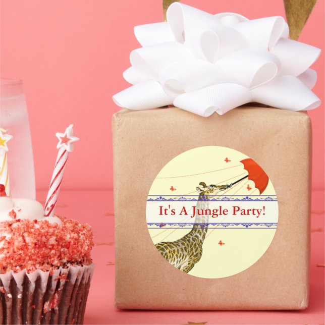 Adesivo Redondo Vinheta-guarda-chuva Vermelha, Girafa voadora (Festa)