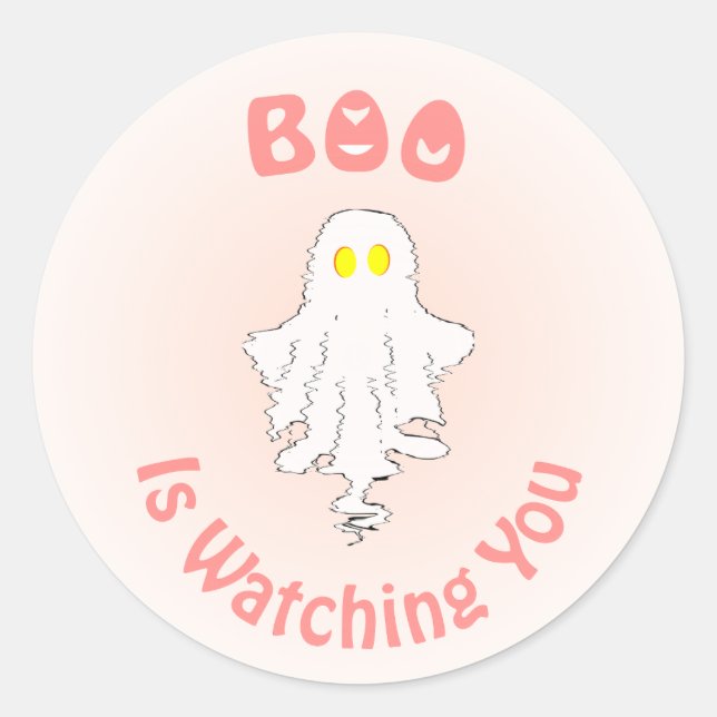 Adesivo Redondo Vinheta Halloween | Boo Está Te Observando (Frente)