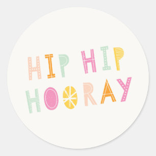 Adesivo Redondo Vinheta Hip Hip Hooray - Laranja