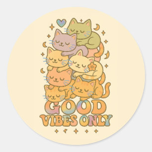 Adesivo Redondo Vinheta Holográfica de Pilha de Gato de Kawaii Ret