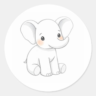 Adesivo Redondo Vinheta-Impressão de-Aquarela de Elefante para Beb