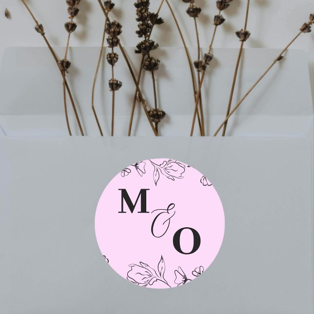 Adesivo Redondo Vinheta inicial de casamento personalizado com flo (Criador carregado)