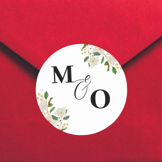 Adesivo Redondo Vinheta inicial de casamento personalizado com flo (Criador carregado)