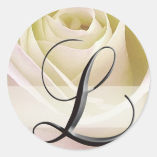 Adesivo Redondo Vinheta inicial de Rosa branco para monograma L