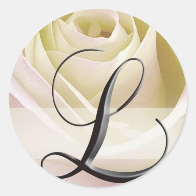 Adesivo Redondo Vinheta inicial de Rosa branco para monograma L (Frente)