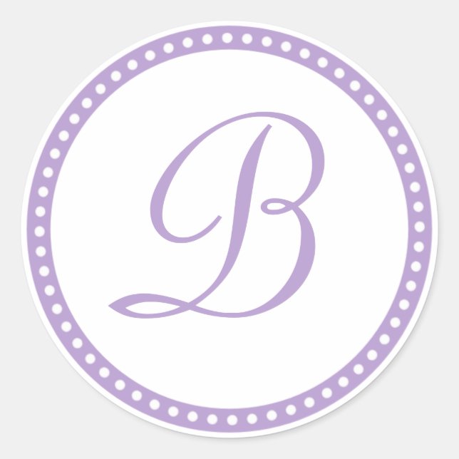 Adesivo Redondo Vinheta inicial monograma de ponto roxo simples (Frente)
