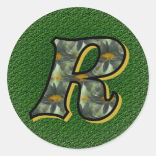 Adesivo Redondo Vinheta inicial R Black Daisiers monograma