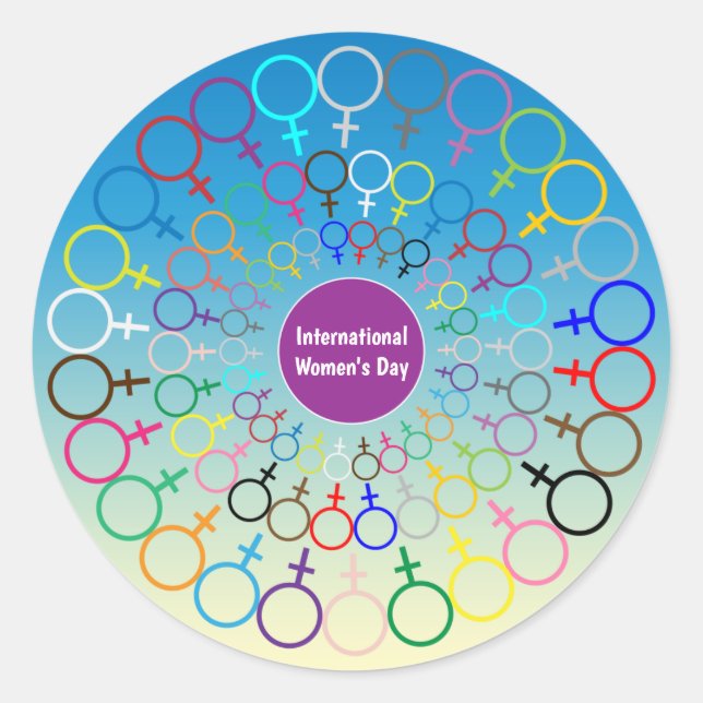 Adesivo Redondo Vinheta Internacional para o Dia da Mulher (Frente)