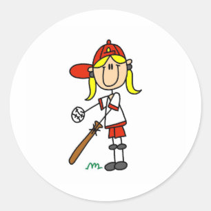 Adesivo Redondo Vinheta Jogador de Softball