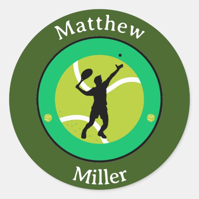 Adesivo Redondo Vinheta - Jogador de Tênis - Personalizado - Adici (Frente)