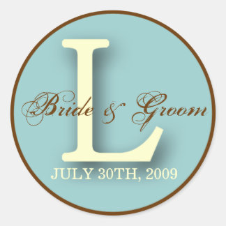 Adesivo Redondo Vinheta L Monograma Azul e Marrom
