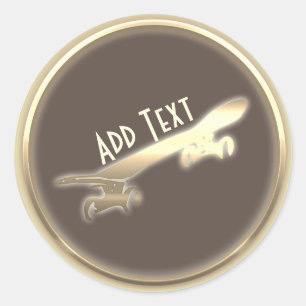 Adesivo Redondo Vinheta legal personalizada de skate Dourada