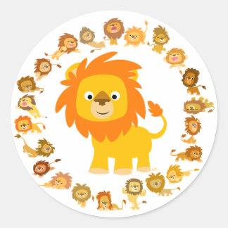 Adesivo Redondo Vinheta Lion Mandala de Cartoon Bonito