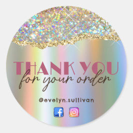 Adesivo Redondo Vinheta Luminosa Iridescente Dourada Faux