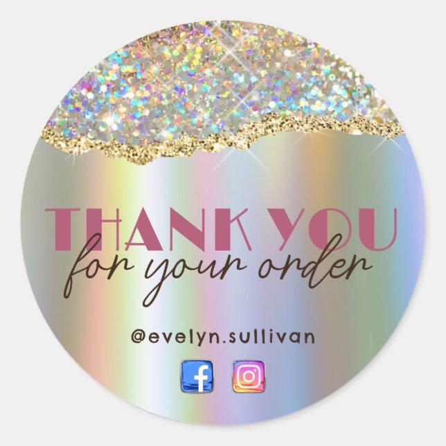 Adesivo Redondo Vinheta Luminosa Iridescente Dourada Faux (Frente)