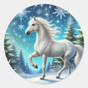 Adesivo Redondo "Vinheta Maiestosa de Cavalo de Neve"