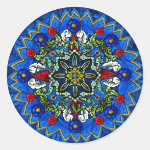 Adesivo Redondo Vinheta Mandala Rosa de Vidro Estacionado