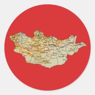 Adesivo Redondo Vinheta Map Mongólia