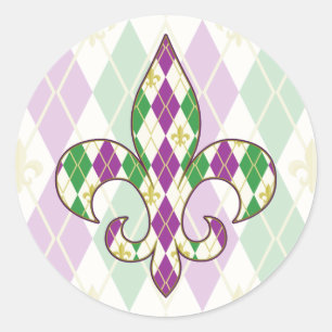 Adesivo Redondo Vinheta Mardi Gras Argyle