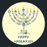 Adesivo Redondo Vinheta Menorah em Círculos Concentrados<br><div class="desc">Dezenas de círculos concêntricos formam-se juntos para fazer uma menorah acesa de Chanucá. Adicione sua mensagem abaixo. Utilizar como selos de envelopes,  em presentes ou como favores. Você também pode mudar o plano de fundo se quiser. Disponível em produtos correspondentes. com</div>