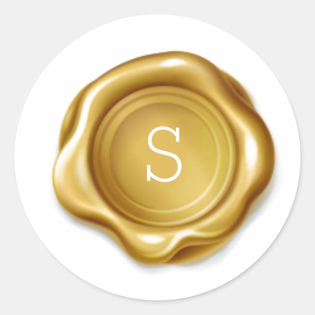 Adesivo Redondo Vinheta Metálica Dourada Monograma Cera Derretida (Frente)