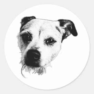 Adesivo Redondo Vinheta Monocromática de Fechamento Terrier Mix