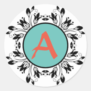 Adesivo Redondo Vinheta MONOGRAM preto e branco