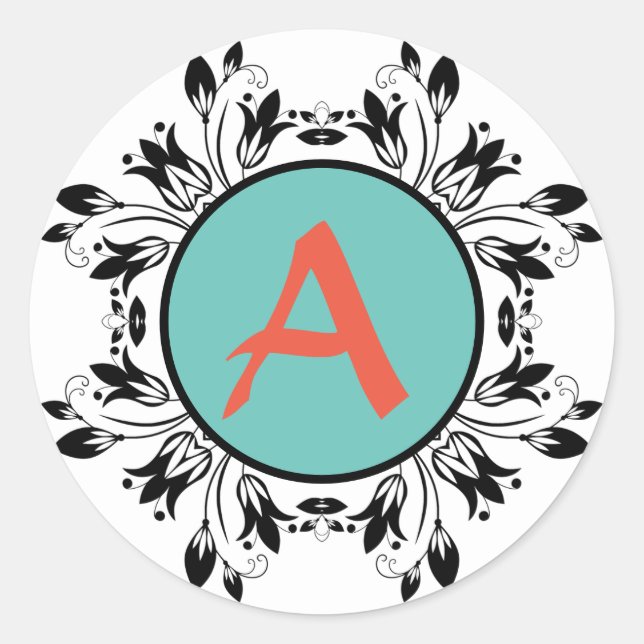 Adesivo Redondo Vinheta MONOGRAM preto e branco (Frente)