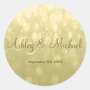 Adesivo Redondo Vinheta Monograma   Amarelo Dourado