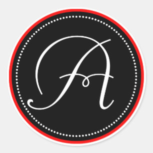 Adesivo Redondo Vinheta monograma com Design de círculo vermelho p