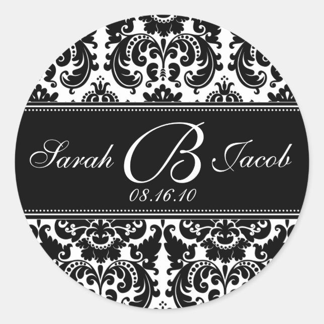 Adesivo Redondo Vinheta Monograma Damask- Personalize-o! (Frente)
