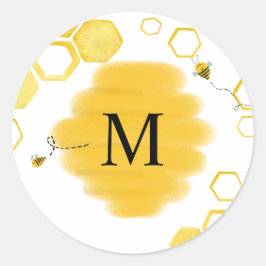 Adesivo Redondo Vinheta Monograma de abelhas
