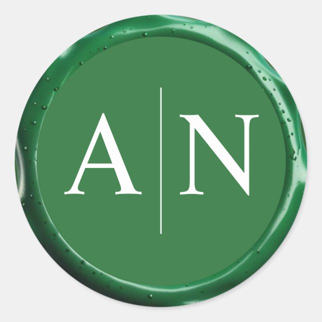 Adesivo Redondo Vinheta Monograma de Casamento de Cera Verde Sage (Frente)