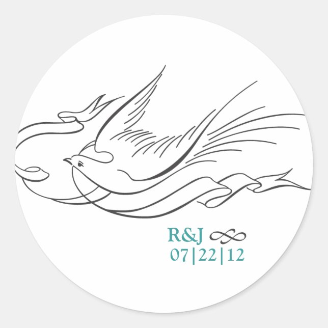 Adesivo Redondo Vinheta Monograma de Casamento Elegante (Frente)