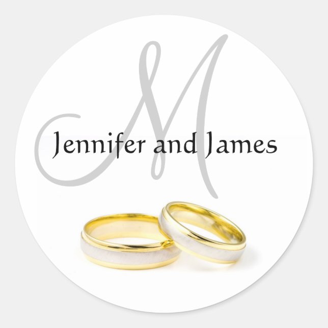Adesivo Redondo Vinheta Monograma de Nomes de Casamento Dezembro (Frente)