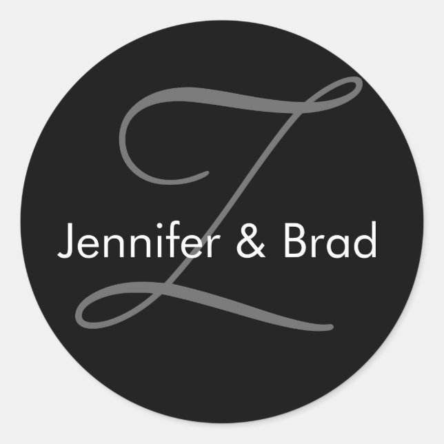 Adesivo Redondo Vinheta Monograma de Nomes de Noiva de Casamento (Frente)