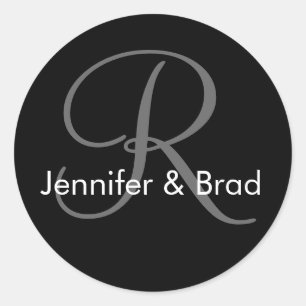 Adesivo Redondo Vinheta Monograma de Nomes de Noiva de Casamento