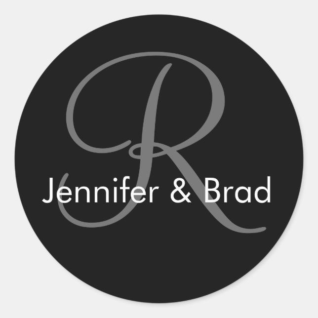 Adesivo Redondo Vinheta Monograma de Nomes de Noiva de Casamento (Frente)