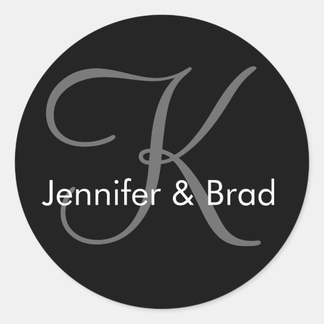 Adesivo Redondo Vinheta Monograma de Nomes de Noiva de Casamento (Frente)