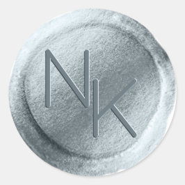 Adesivo Redondo Vinheta Monograma do Monograma da Folha Azul Dusty