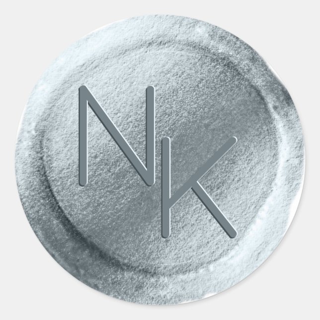 Adesivo Redondo Vinheta Monograma do Monograma da Folha Azul Dusty (Frente)