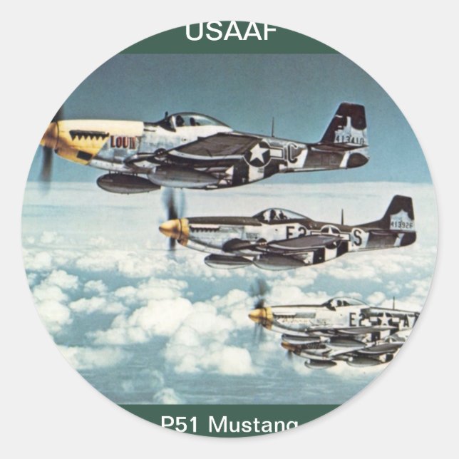 Adesivo Redondo Vinheta Mustang USAAF P-51 (Frente)