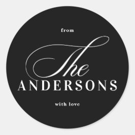 Adesivo Redondo Vinheta Natal Preto com Nome Simples da Família