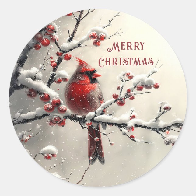 Adesivo Redondo Vinheta Natal Red Cardinal (Frente)