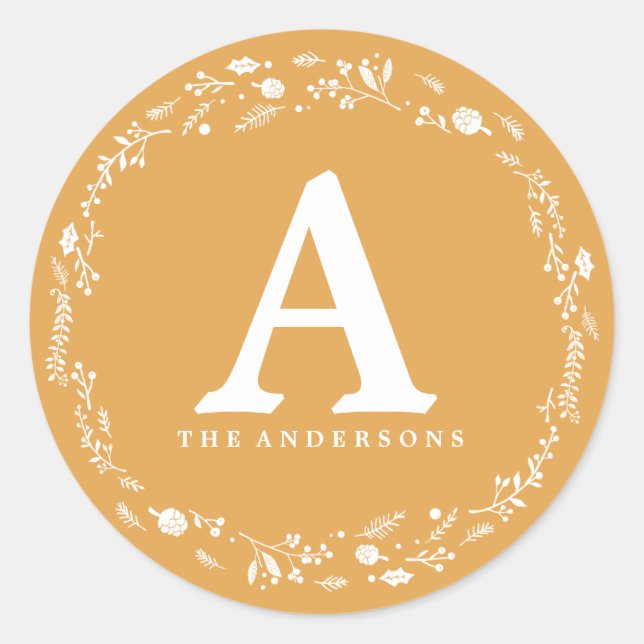 Adesivo Redondo Vinheta natalícia de folhagem de inverno CÉREBROS (Frente)