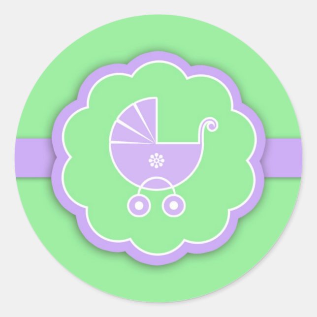 Adesivo Redondo Vinheta neutra verde chá de fraldas (Frente)